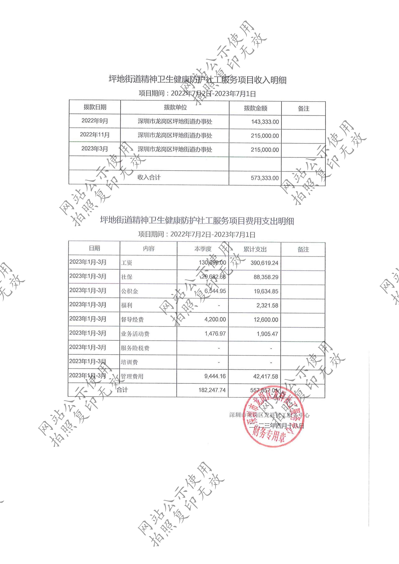 龙祥社工2023年3月份项目经费使用公示