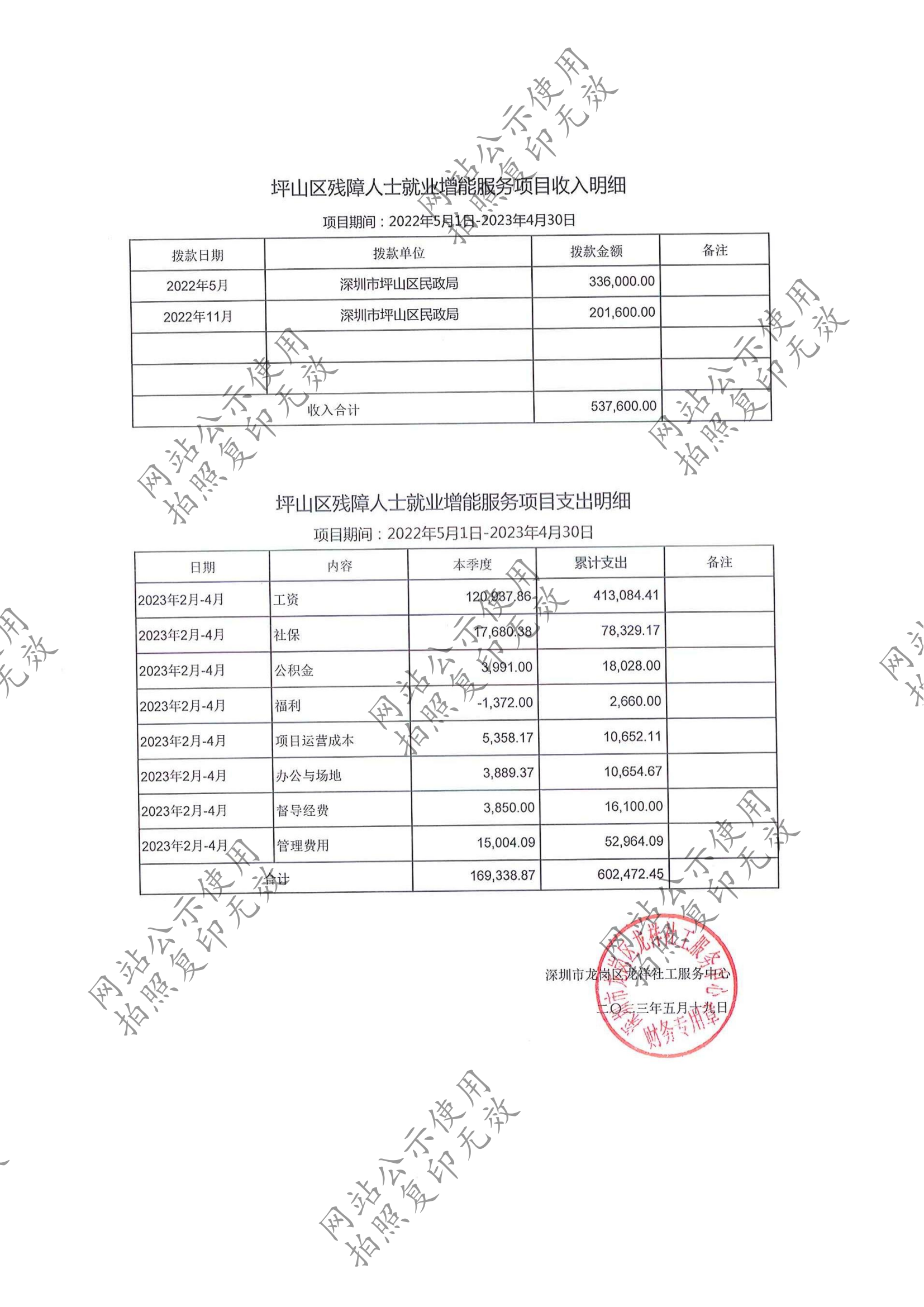 龙祥社工2023年4月份项目经费使用公示